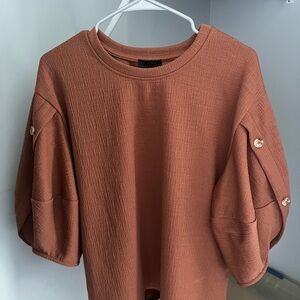 Current Air Terracotta Short Sleeve Top with Button Accents